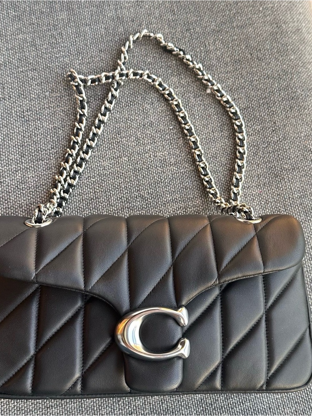 Coach Black Quilted Leather Crossbody with Silver Chain